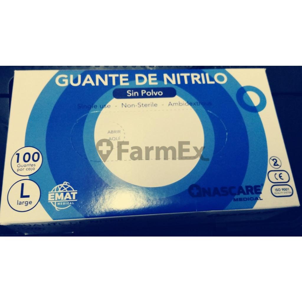 Guantes de Nitrilo x 100 Talla L (Sin polvo). Farmex